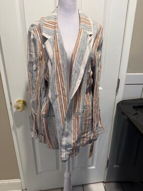Nanette Orange Pink Striped Open Blazer